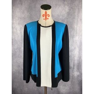 Exclusively Misook womens L Zip Up Blue Black White Cardigan Sweater Jacket Knit